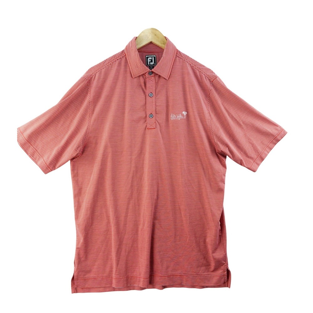 FootJoy Mens L Athletic Fit Polo Shirt Striped Red Performance Stretch Rugby
